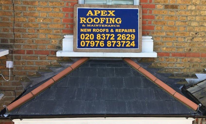 Bay roof section finished with dark waterproof covering